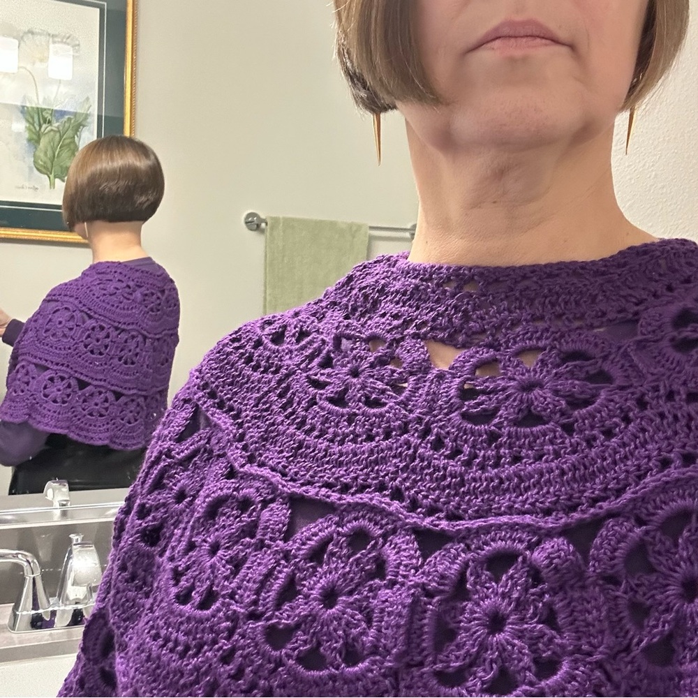 Elegant Purple Crochet Shoulder Wrap Poncho OS
